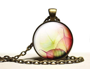 Collier cabochon, collier illustré "feuilles d'automne",   bronze (ref.61)