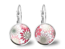 Charger l&#39;image dans la galerie, Boucles d&#39;oreilles Fleur Cabochon &quot;Fleurs roses&quot;  argenté (ref.9a)