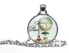 Charger l&#39;image dans la galerie, Collier cabochon, collier illustré &quot;Paris souvenir&quot;,   argenté (ref.96a)