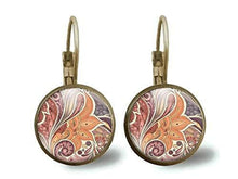 Charger l&#39;image dans la galerie, boucles d&#39;oreilles cabochon &quot;Les fleurs de cachemire&quot;, argenté (ref.53)