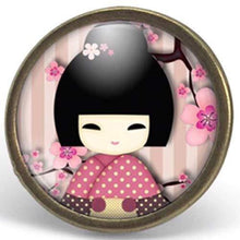 Charger l&#39;image dans la galerie, Bague Cabochon, Kokeshi &quot;Kokeshi Rose&quot; -   bronze (ref.38)