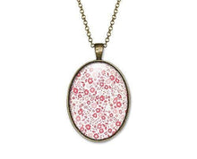 Charger l&#39;image dans la galerie, Collier Cabochon Fleurs &quot;Fleurs roses&quot;    bronze (ref.12)