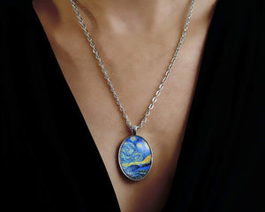 Collier Cabochon Van Gogh "La Nuit étoilée", argenté (ref.15a)