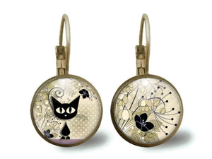 boucles d'oreilles cabochon "Le chaton" , bronze(ref.31)