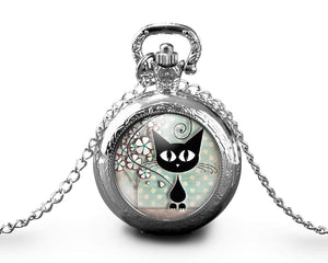 Montre gousset  Chat "le chat et les pois"    argenté (ref.50a)