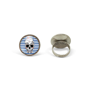 Bague Cabochon "Le Pirate" , argenté (ref.94a)