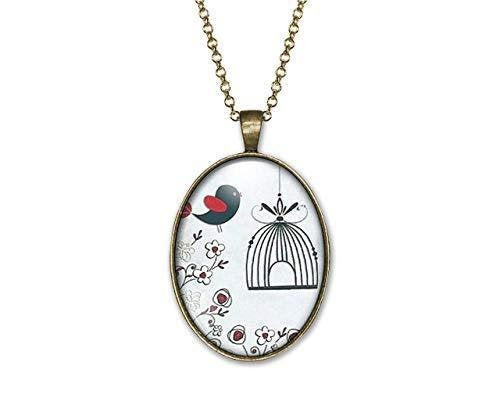 Collier Cabochon Oiseau, Cage 