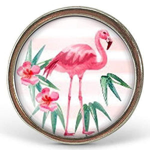 Bague Cabochon - "Le flamand rose" , argenté (ref.6a)