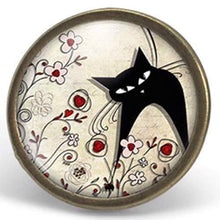 Charger l&#39;image dans la galerie, Bague Cabochon - Chat, Fleur &quot;Le Chat dans la prairie&quot; bronze (ref.32)