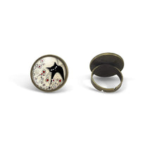 Charger l&#39;image dans la galerie, Bague Cabochon - Chat, Fleur &quot;Le Chat dans la prairie&quot; bronze (ref.32)