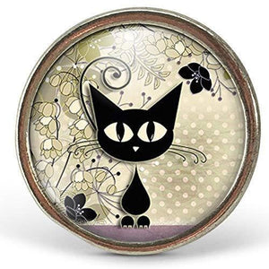 Bague Cabochon - Chat "Le Chaton" -  argenté (ref.31a)