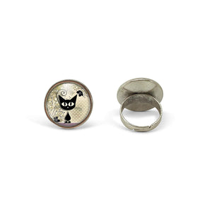 Bague Cabochon - Chat "Le Chaton" -  argenté (ref.31a)