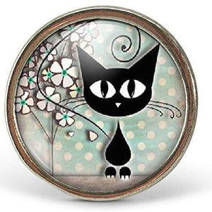 Bague Cabochon - Chat "Le Chat Et Les Pois" -  argenté (ref.50a)