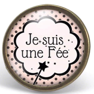 Bague Cabochon - Petite Baguette "Je Suis Une Fée", bronze (ref.37)