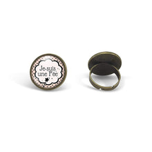 Charger l&#39;image dans la galerie, Bague Cabochon - Petite Baguette &quot;Je Suis Une Fée&quot;, bronze (ref.37)