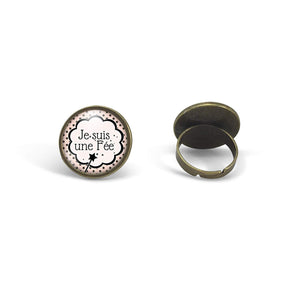 Bague Cabochon - Petite Baguette "Je Suis Une Fée", bronze (ref.37)