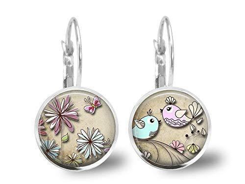 Boucles d'oreilles cabochon, boucles d'oreilles illustrées de  filles, 