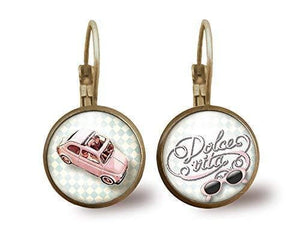 Boucles d'oreilles cabochon "la dolce vita",  bronze (ref.64)