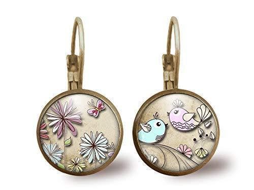 Boucles d'oreilles Cabochon,  boucles d'oreilles illustrées, 