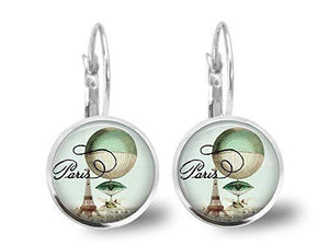 Boucles d'oreilles Cabochon "Paris souvenir",   argenté (ref.98a)