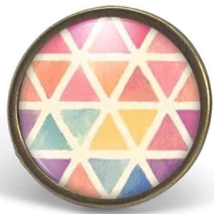 Bague Cabochon, Triangles "Couleurs Heureuses" -   bronze (ref.4)