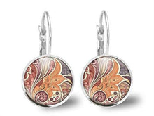 Charger l&#39;image dans la galerie, Boucles d&#39;oreilles Fleur Cabochon &quot;Fleurs de Cachemire&quot;, argenté