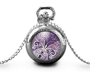 Montre gousset  Papillon "papillon violet"     argenté (ref.43a)