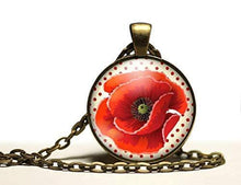 Charger l&#39;image dans la galerie, Collier cabochon, collier illustré &quot;joli coquelicot&quot;   bronze (ref.89)