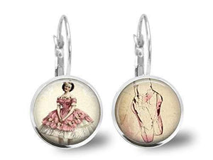 Boucles d'oreilles Cabochon "danse classique",   argenté (ref.72a)