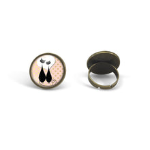 Charger l&#39;image dans la galerie, Bague Cabochon - Chat &quot;chats amoureux&quot;, bronze (ref.19)