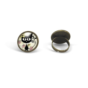 Bague cabochon "Le Chat printanier", bronze (ref.71)
