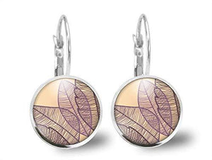 Boucles d'oreilles Feuille de Cabochon "Feuilles violettes", argenté (ref.45a)