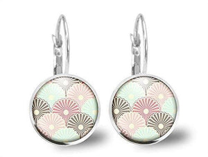 Boucles d'oreilles Fleurs Cabochon "Fleurs Japonaises",(ref.16a)