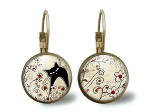 boucles d'oreilles cabochon "Le chat de pays"  (ref.32)