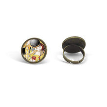 Charger l&#39;image dans la galerie, Bague Cabochon - Klimt &quot;Le Baiser&quot; ,  bronze (ref.13)