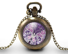 Charger l&#39;image dans la galerie, Montre gousset  Papillon &quot;papillon violet&quot;     bronze (ref.43)