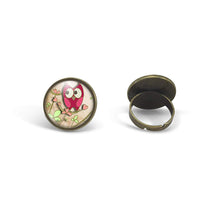 Charger l&#39;image dans la galerie, Bague cabochon &quot;la chouette rose&quot;,bronze (ref.80)
