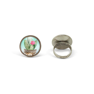 Bague cabochon "Le cactus", argenté (ref.63a)