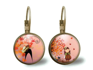 boucles d'oreilles cabochon "Automne",(ref.28)