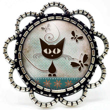 Charger l&#39;image dans la galerie, Bague Cabochon - Chat &quot;Le Chat Au Parapluie&quot;, bronze (ref.2)