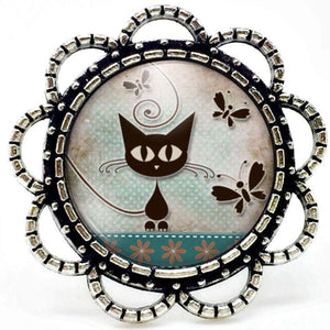 Bague Cabochon - Chat "Le Chat Au Parapluie", bronze (ref.2)
