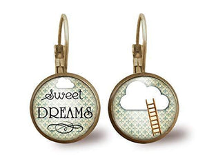 Boucles d'oreilles Cabochon "Fais de beaux rêves",   bronze (ref.76)