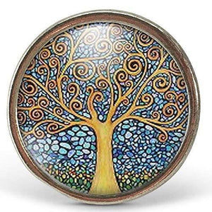 Bague Cabochon, Bague Illustrée Klimt "l'Arbre de la Vie", argenté (ref.59a)