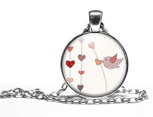 Collier cabochon, collier oiseau illustré, 