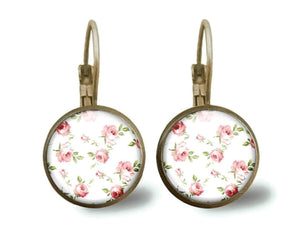 boucles d'oreilles cabochon fleurs "Chic minable"  (ref.14)