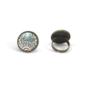 Bague cabochon "motifs doux", bronze (ref.60)