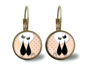 boucles d'oreilles cabochon "Chats amoureux" bronze(ref.19)