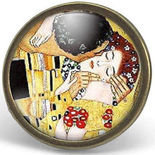 Charger l&#39;image dans la galerie, Bague Cabochon - Klimt &quot;Le Baiser&quot; , argenté (ref.13a)