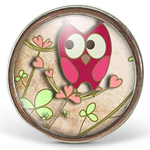 Bague Cabochon Hibou "Le Hibou Rose", argenté (ref.80a)