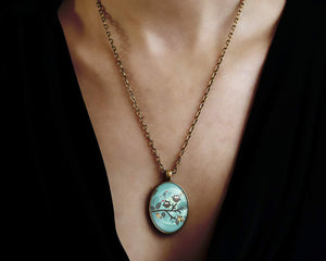 Collier Cabochon Hibou "Les Chouettes", bronze (ref.46)